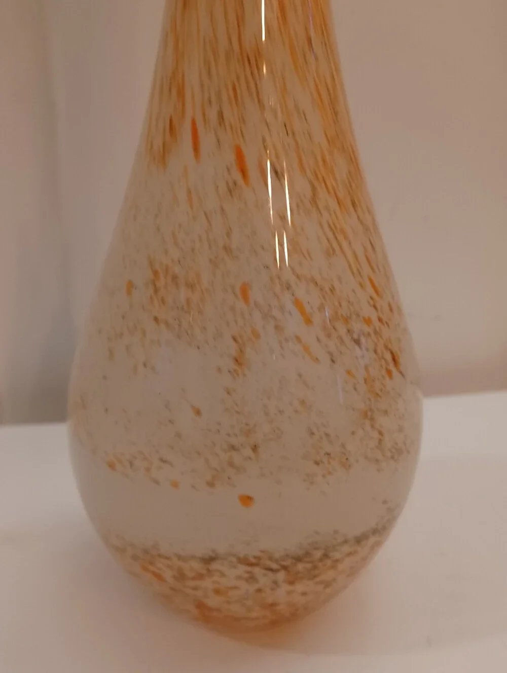 Vintage MCM Orange White Confetti Spatter Swung Art Glass Bud Vase 12.5